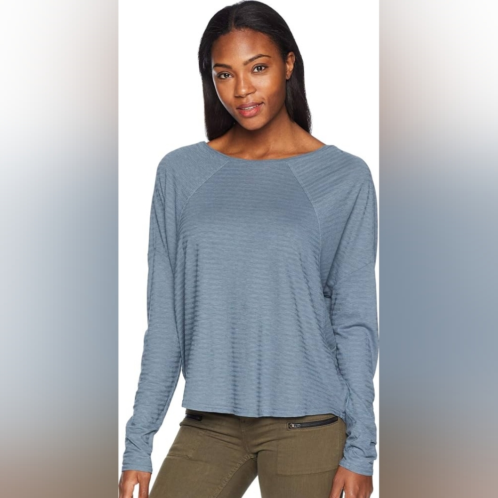 Prana Seabord Long Sleeve Athletic Top Weathered Blue Hemp Organic Cotton XL